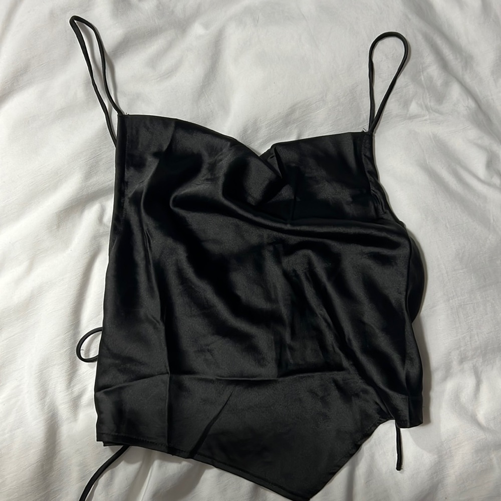COPY - Parallell Lines satin handkerchief top in black size 12